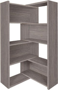 Expandable 3-in-1 Convertible Bookcase with Adjustable Width, Corner & Straight Shelf Design, 4-Tier Modern Storage Organizer, Space-Saving (Grey, 23.6' × 11.8' × 63.0')