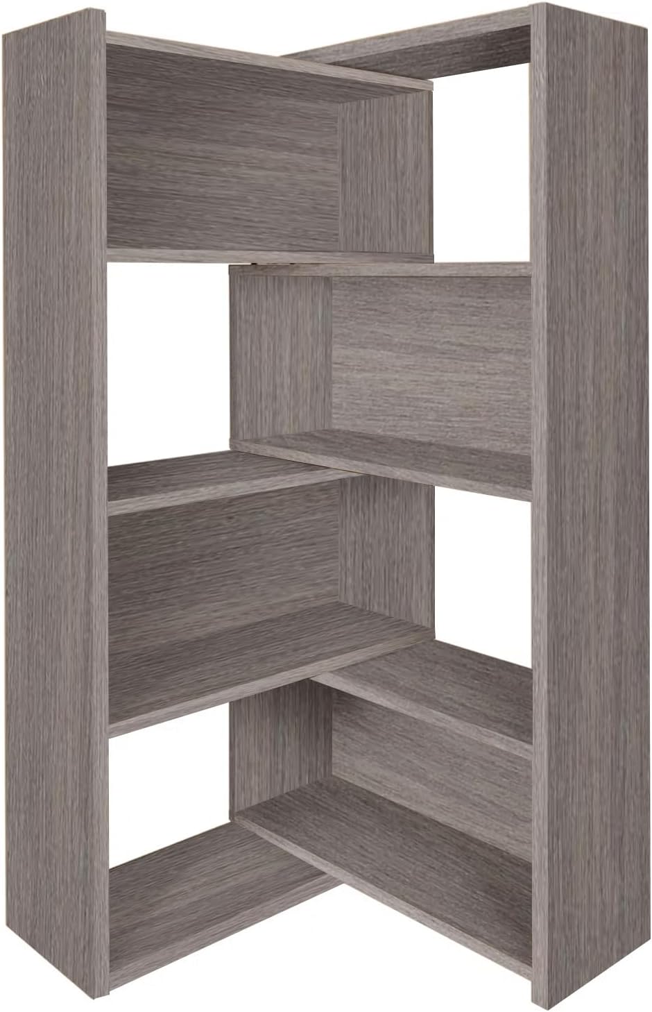 Expandable 3-in-1 Convertible Bookcase with Adjustable Width, Corner & Straight Shelf Design, 4-Tier Modern Storage Organizer, Space-Saving (Grey, 23.6' × 11.8' × 63.0')