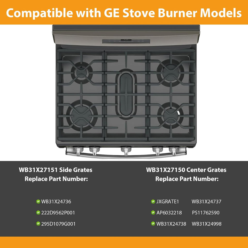 Upgraded WB31X27151 Side Grates WB31X27150 Center Grates Replacement for GE General Electric Stove Parts, WB31X24736 WB31X24737 Cast Iron Grate Cooktop Burner for JGBS66REKSS JGB735SPSS Stove Grate
