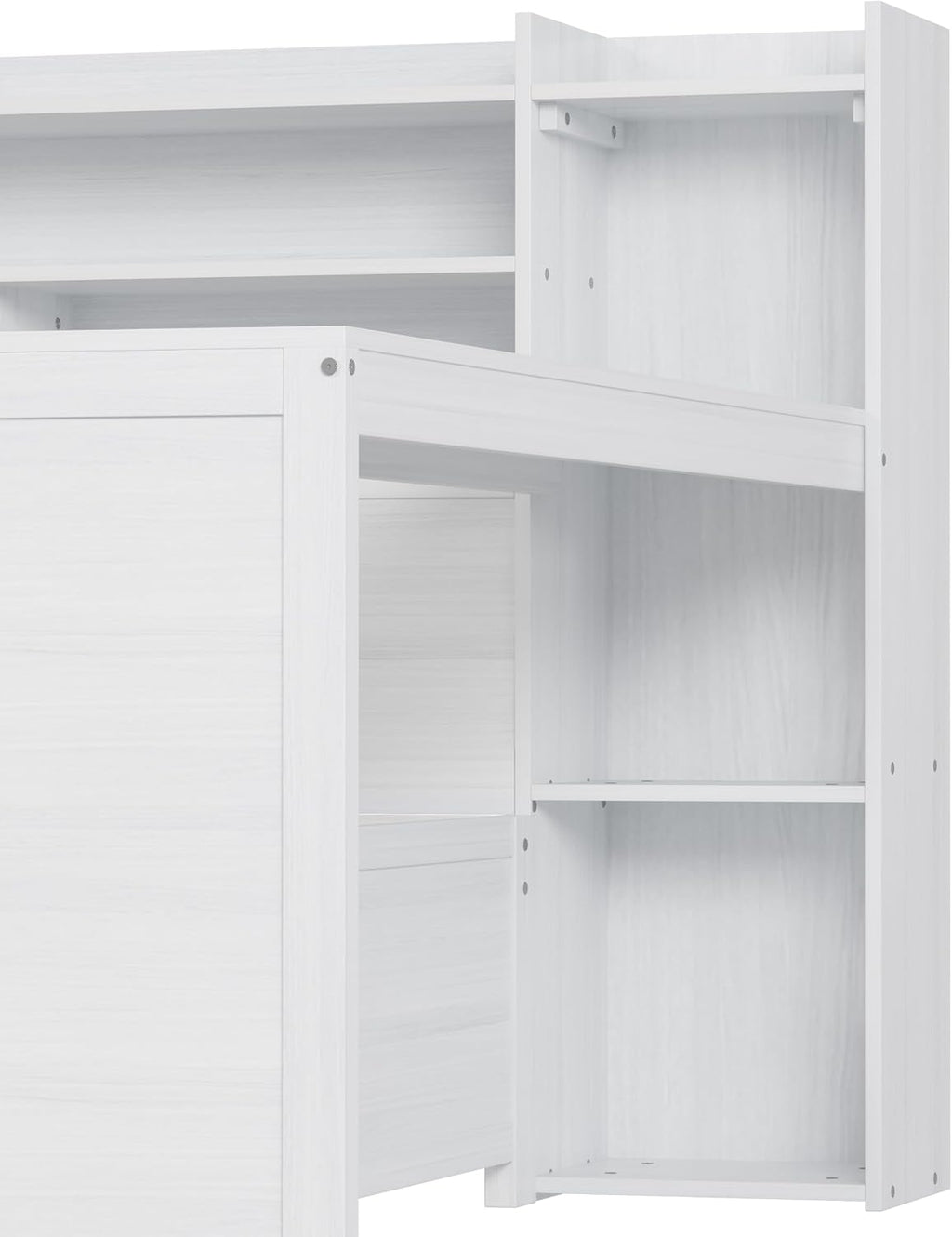 Bellemave Twin Corner Bed Frame with Storage Shelves and Desk, Wood Twin Size Daybed with Bookcase and Trundle, Antique White