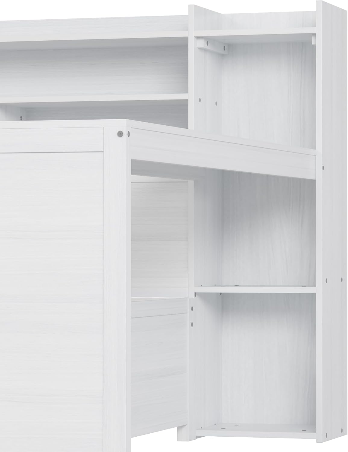 Bellemave Twin Corner Bed Frame with Storage Shelves and Desk, Wood Twin Size Daybed with Bookcase and Trundle, Antique White