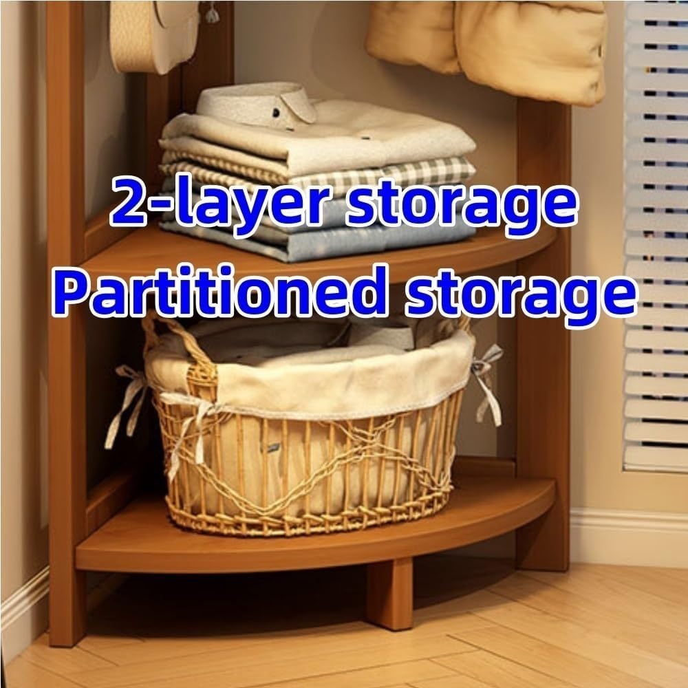 Simple Storage Rack, Floor-standing Coat Rack with Shelves, Corner Coat Rack with Hooks, Multifunctional Clothes Hanger for Living Room, Entrance, Bedroom(White)