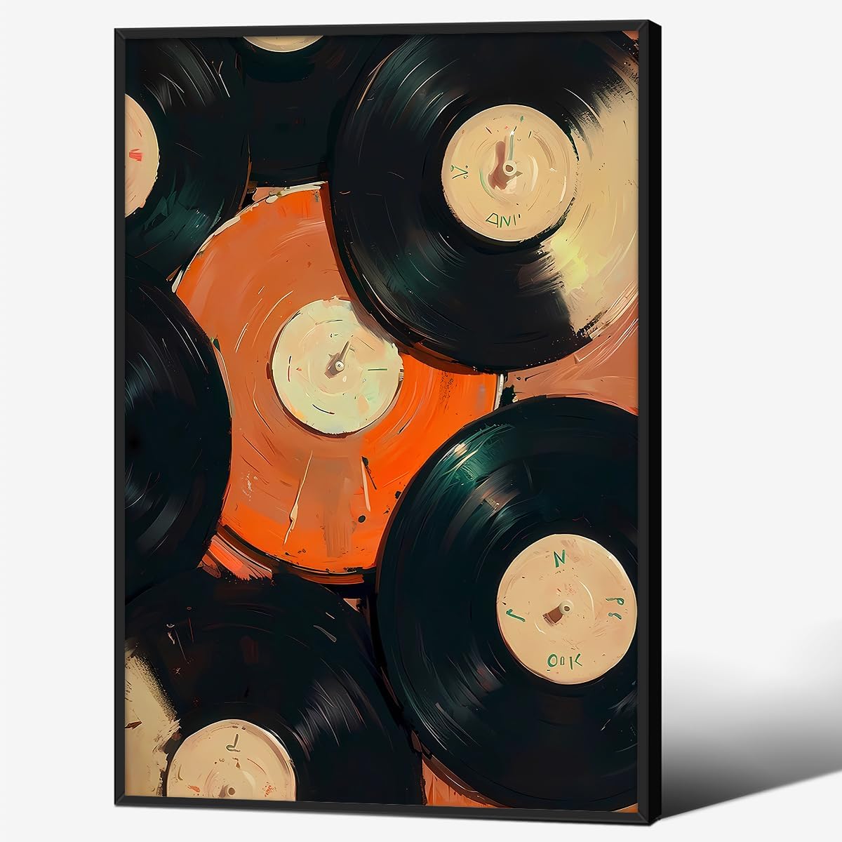 90s Music Vinyl Records Canvas Poster Trendy Modern Music Wall Art Vintage Minimalist Aesthetic Prints 24X36 inch Black Framed for Living Room Bedroom Dorm Wall Decor