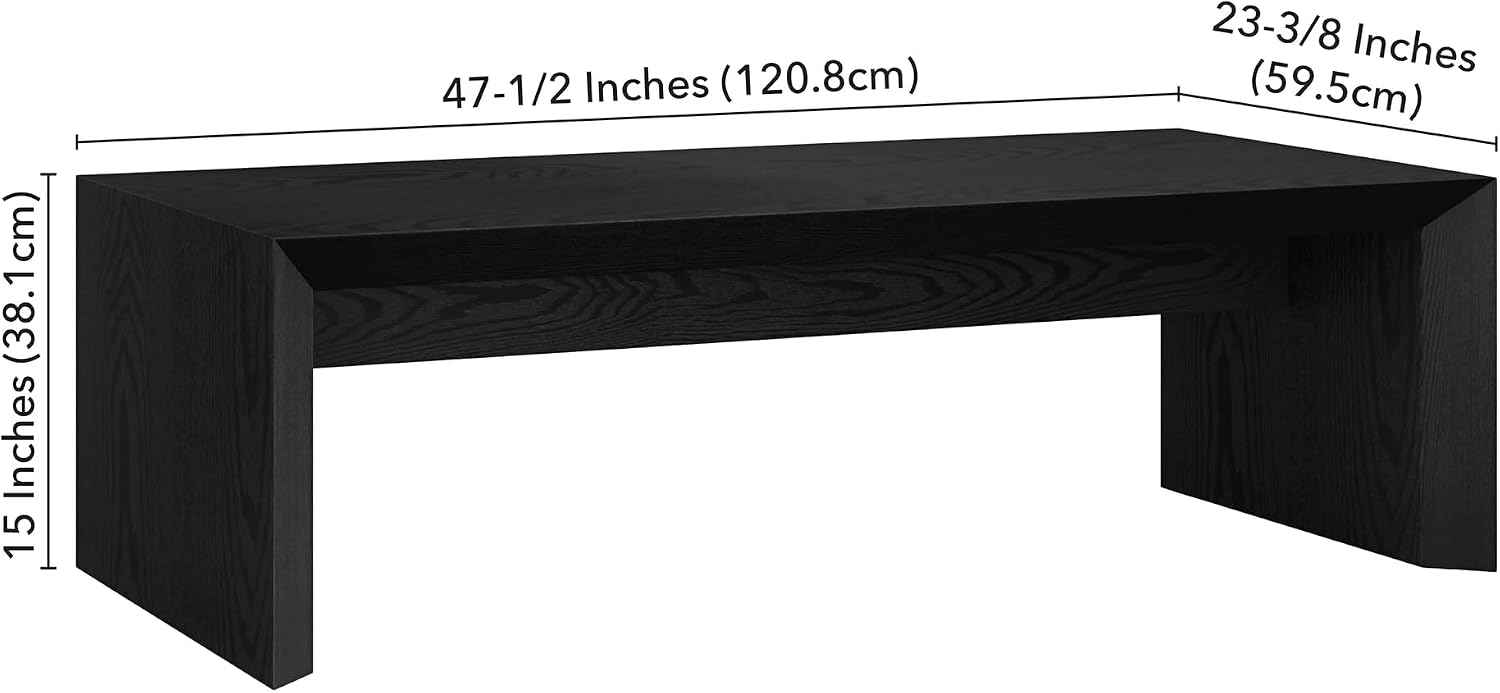 Henn&Hart 48' Rectangular Low-Profile Coffee Table for Living Room, Family Room, or Office, Natural Black