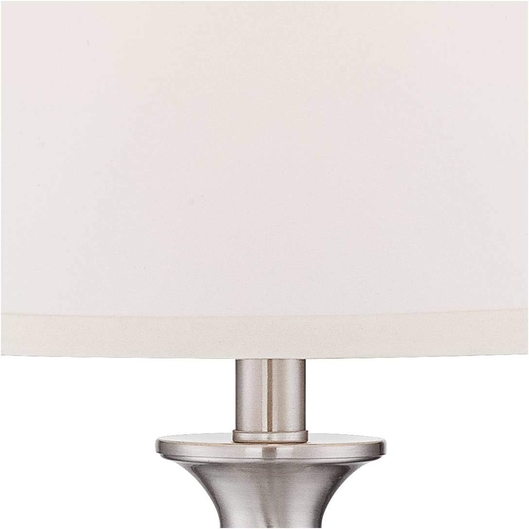Regency Hill Blair Traditional 3-Way Table Lamps 25' Tall Set of 2 with Dimmers Brushed Nickel Metal Candlestick White Fabric Drum Shade for Bedroom Living Room House Bedside