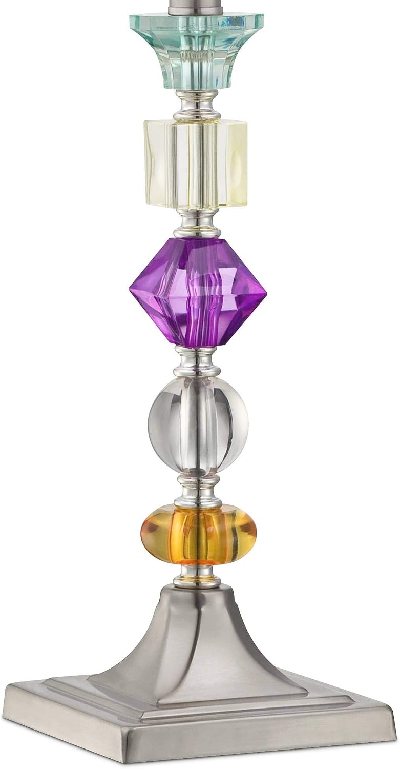 360 Lighting Bijoux Modern Chic Bohemian Table Lamps 25.5' High Set of 2 Brushed Nickel Multi Colored Stacked Acrylic Gem Purple Drum Shade for Kids Girls Room Bedroom Bedside House Home