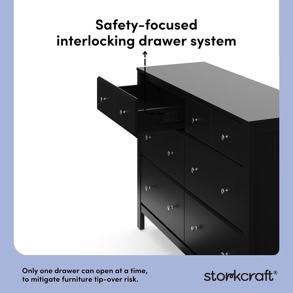 Storkcraft Horizon 6 Drawer Dresser (Black) – GREENGUARD Gold Certified Dresser for Nursery & Kids' Room, Modern Storage with Interlocking Drawer System