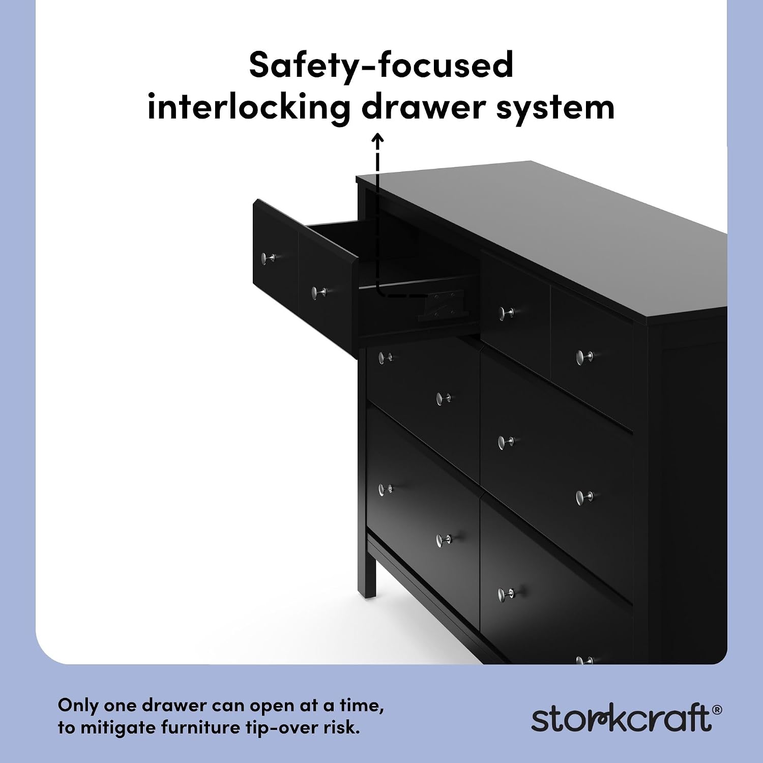 Storkcraft Horizon 6 Drawer Dresser (Black) – GREENGUARD Gold Certified Dresser for Nursery & Kids' Room, Modern Storage with Interlocking Drawer System