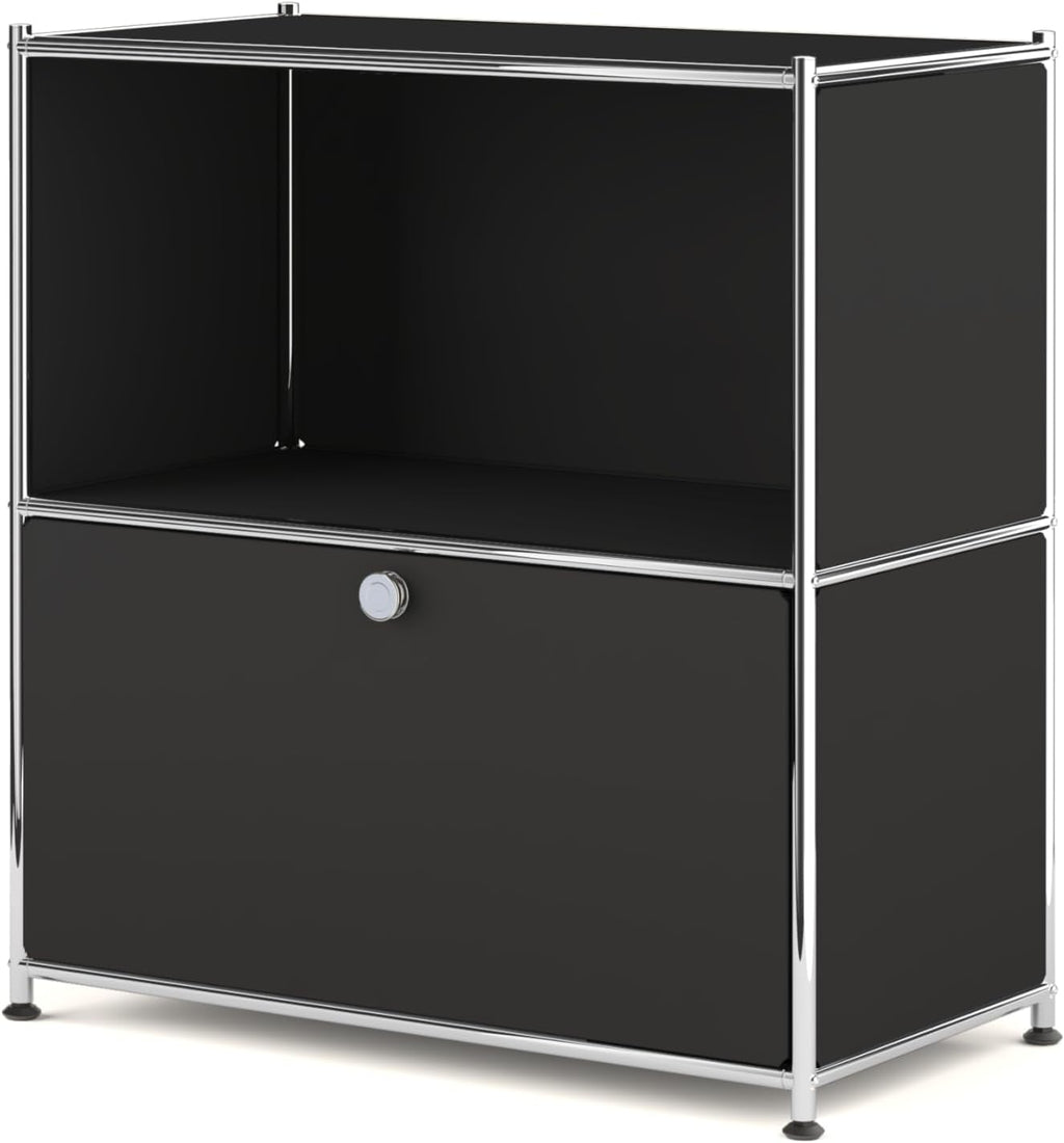 32.5-Inch Flip-Top Storage Cabinet with Detachable Wheels, Metal Side Table and Small Sideboard Cabinet for Living Room, Bedroom, Office, Orange