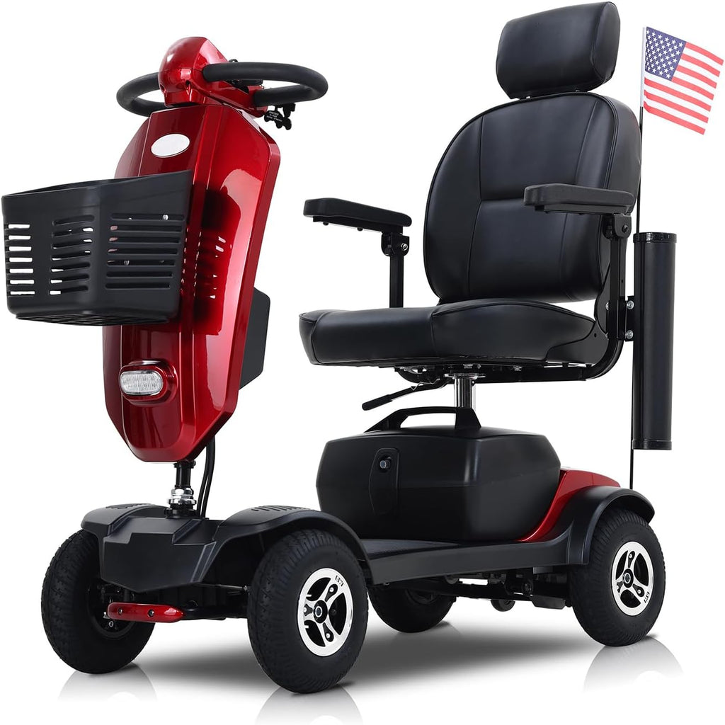 Mobility Scooters for Seniors & Adults 400 Lb Weight Foldable,All-Terrain Heavy Duty 4 Wheel Powered Scooter,Portable Disability Mobile Electric Wheelchair with Comfort Seat,15Miles,5MPH,red