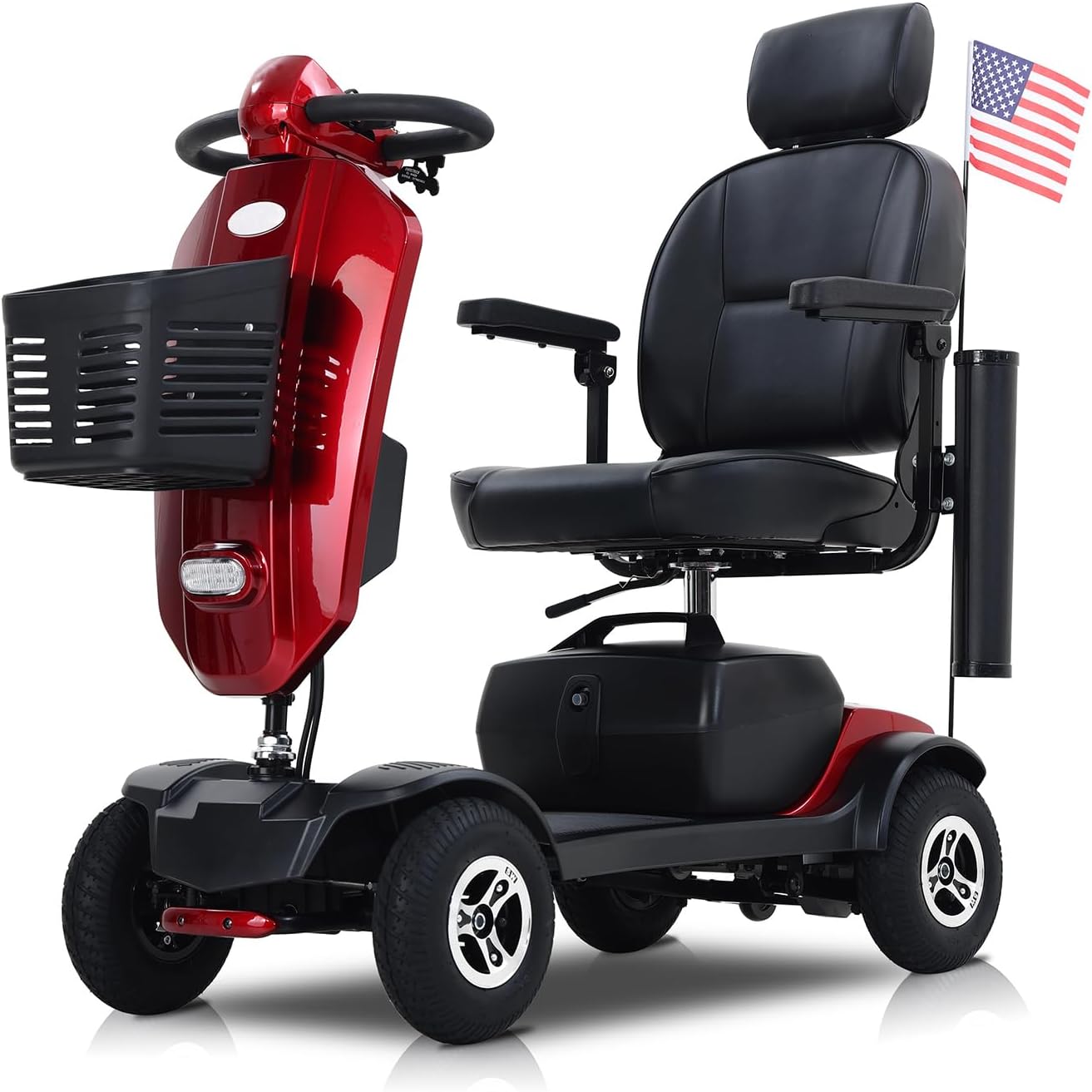 Mobility Scooters for Seniors & Adults 400 Lb Weight Foldable,All-Terrain Heavy Duty 4 Wheel Powered Scooter,Portable Disability Mobile Electric Wheelchair with Comfort Seat,15Miles,5MPH,red