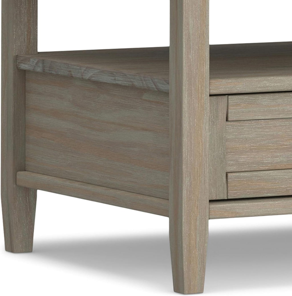 SIMPLIHOME Warm Shaker Coffee Table - 48 inch Wide Solid Wood Coffee Table in Distressed Grey, Transitional Living Room Table with 2 Drawers, Open Shelf, Shaker Fronts and Tapered Legs