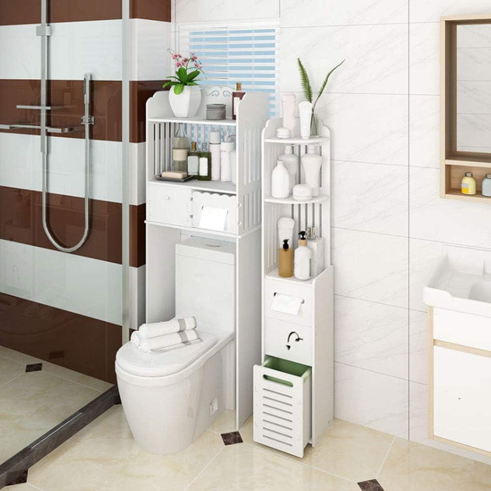Greensen Small Bathroom Storage Corner Floor Cabinet, White Standing Storage Organizer Side Cabinet Thin Toilet Vanity Cabinet with Doors and Shelf for Paper Holder Shampoo