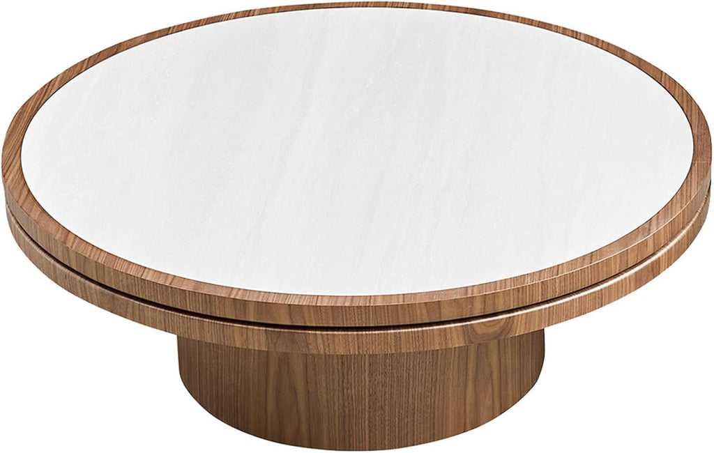 JUSTONE 35.43''Round Coffee Table,Farmhouse Wood Coffee Table for Living Room Apartment,Easy Assembly,Walnut(ø35.43'' x 13.78'')
