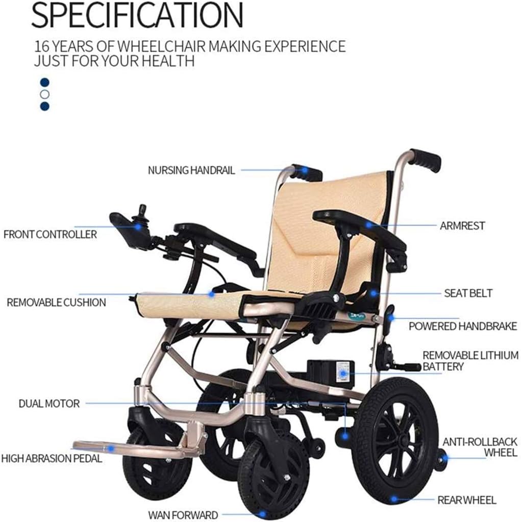 Power Wheelchair Electric Wheelchair, Folding Portable Scooter for The Elderly with Disabilities, Automatic Intelligent Brake, Front And Rear Dual Control System, Can Be Airplane, The Best Gift Comfor