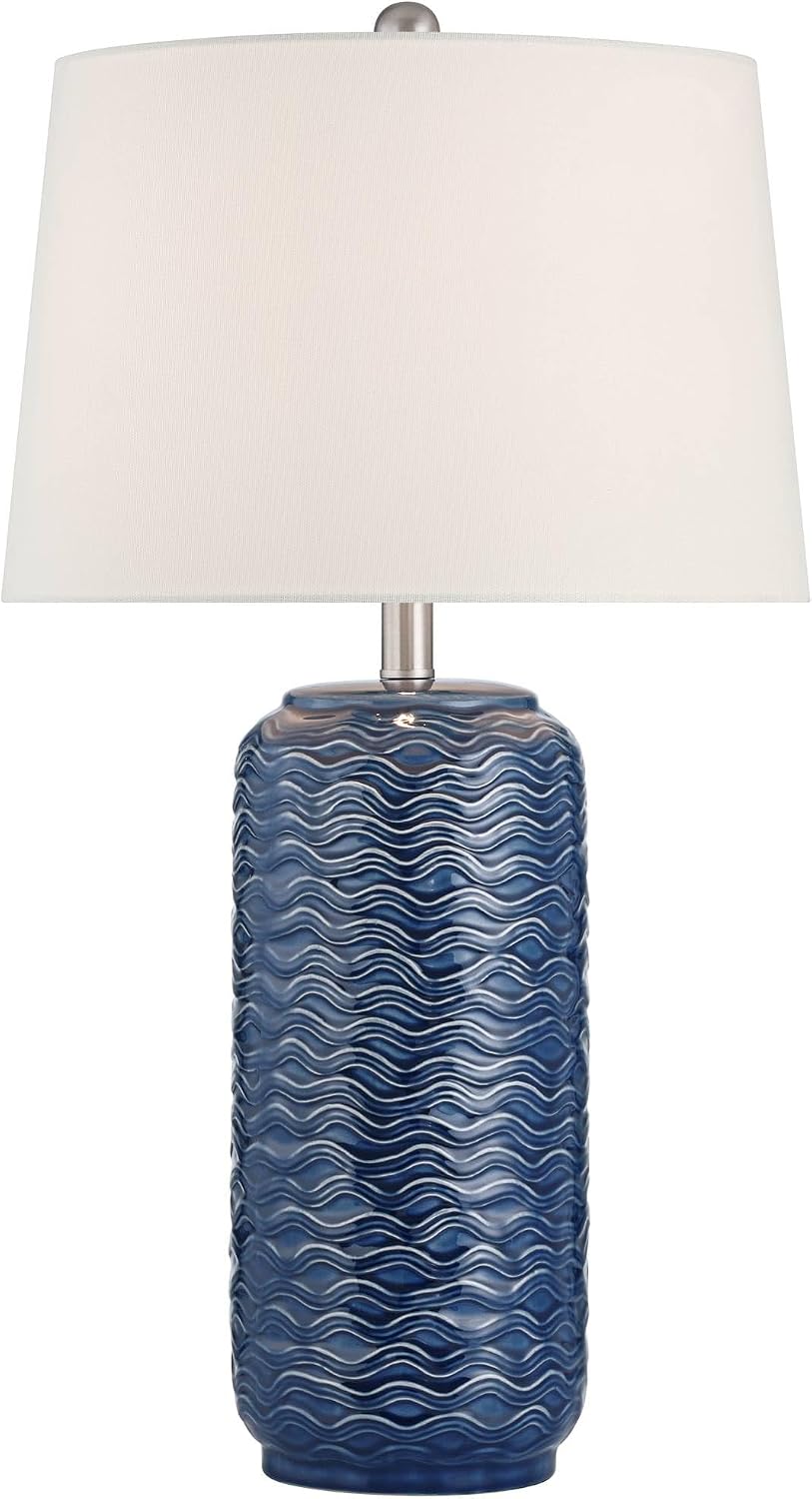 360 Lighting Waves 26 1/2' Tall Modern Coastal 3-Way Table Lamps Set of 2 Blue Ceramic Fabric White Shade Living Room Bedroom Bedside Nightstand House Office Home Reading Kitchen Entryway Console