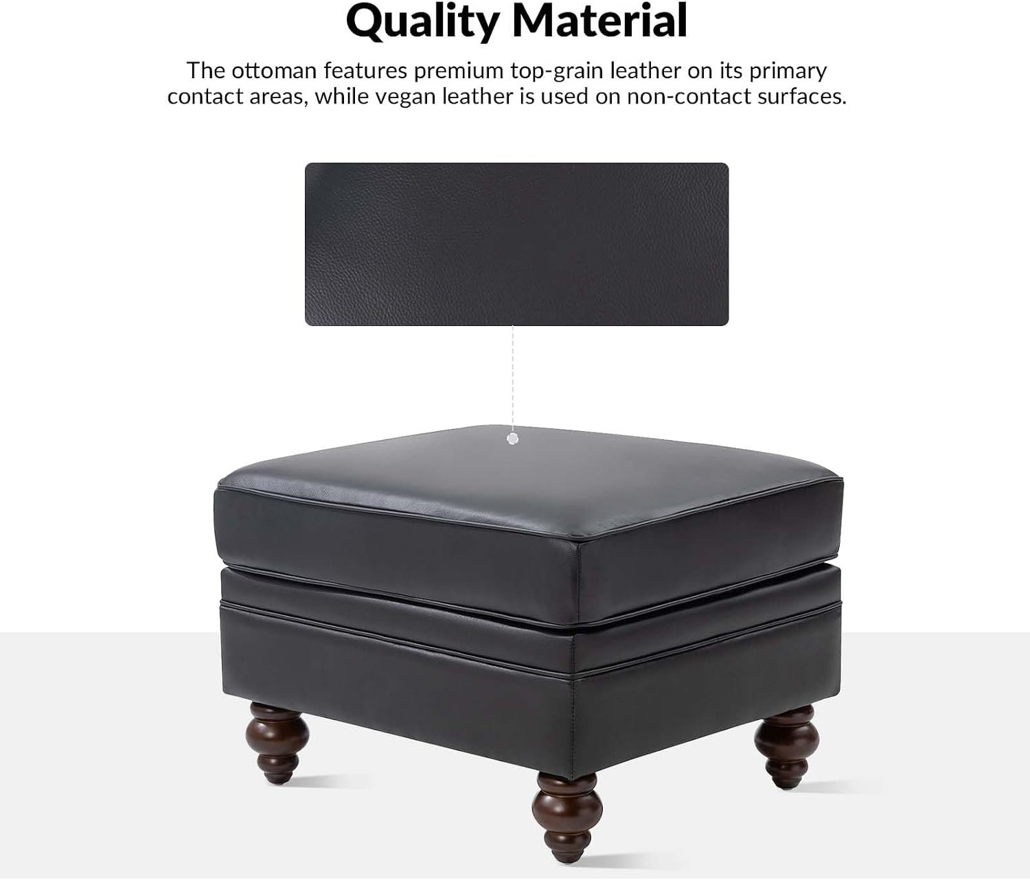 HULALA HOME Genuine Leather Ottoman Coffee Table, Ottoman Foot Rest for Living Room, Black