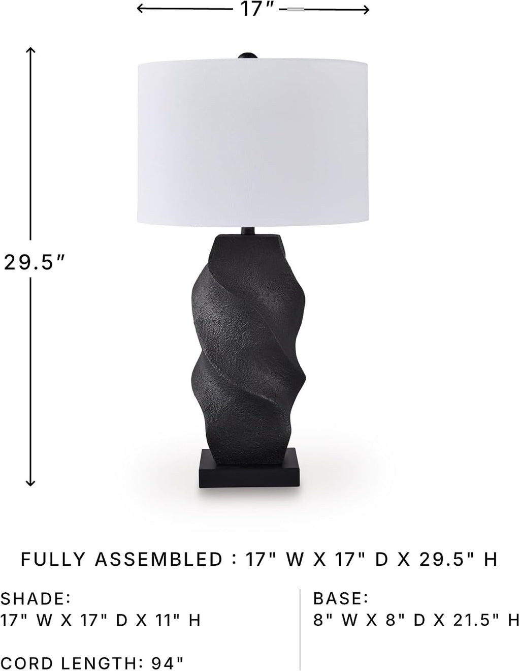 Signature Design by Ashley Amillion Modern Polyresin Table Lamp with 3-Way Switch, Black