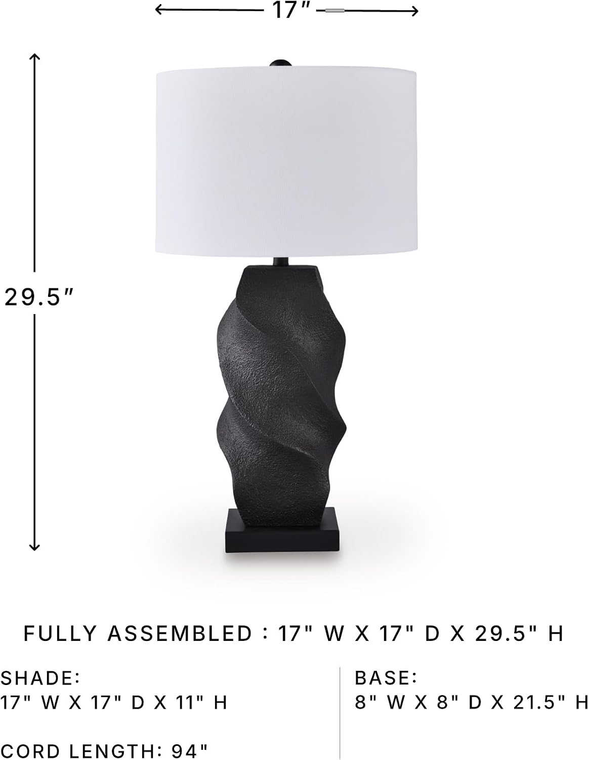 Signature Design by Ashley Amillion Modern Polyresin Table Lamp with 3-Way Switch, Black