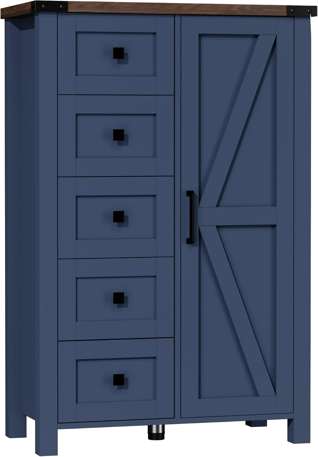 VVFLU Farmhouse Tall Dresser Chest of Drawer for Bedroom, 5 Drawer Storage Cabinet with Barn Door, 48 Inch Tall Wood Dresser, Adjustable Shelves, Rustic, for Living Room, Entryway, Hallway