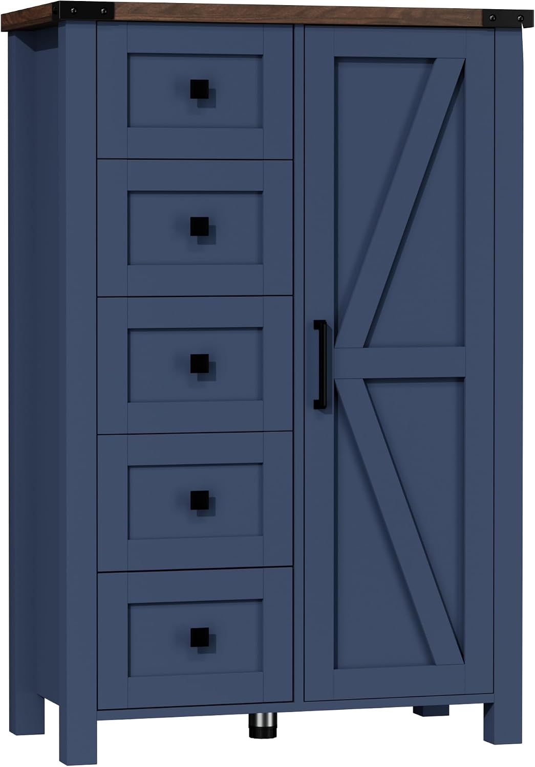 VVFLU Farmhouse Tall Dresser Chest of Drawer for Bedroom, 5 Drawer Storage Cabinet with Barn Door, 48 Inch Tall Wood Dresser, Adjustable Shelves, Rustic, for Living Room, Entryway, Hallway