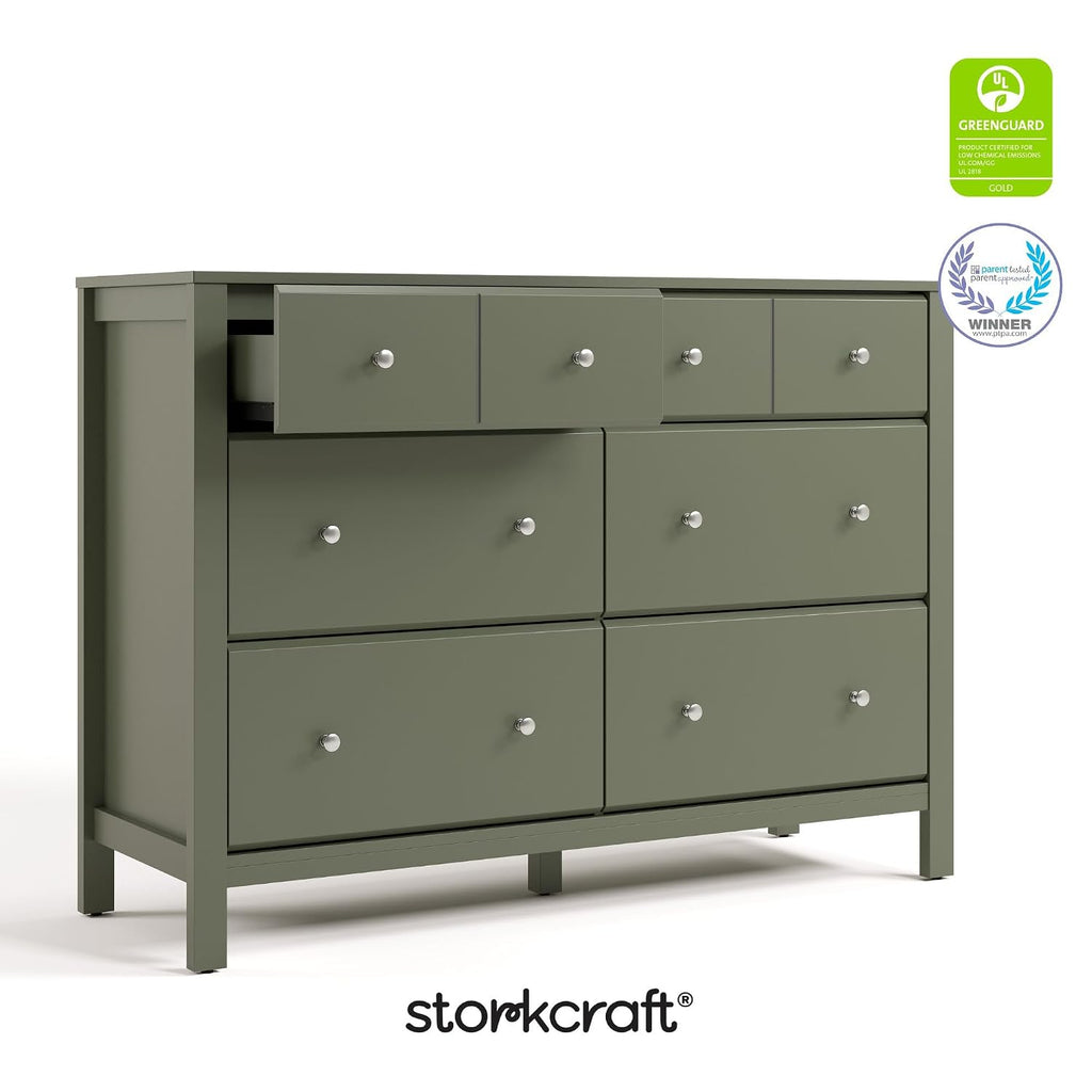 Storkcraft Horizon 6 Drawer Dresser (Olive) – GREENGUARD Gold Certified Dresser for Nursery & Kids' Room, Modern Storage with Interlocking Drawer System