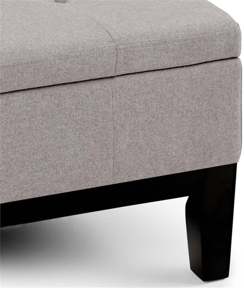 Pemberly Row Contemporary Coffee Table Ottoman, 35.83 in Square, Upholstered Cloud Gray Linen Fabric, Tufted Top, Solid Wood Frame, Split Lift-Top Storage, Living Room Accent Furniture