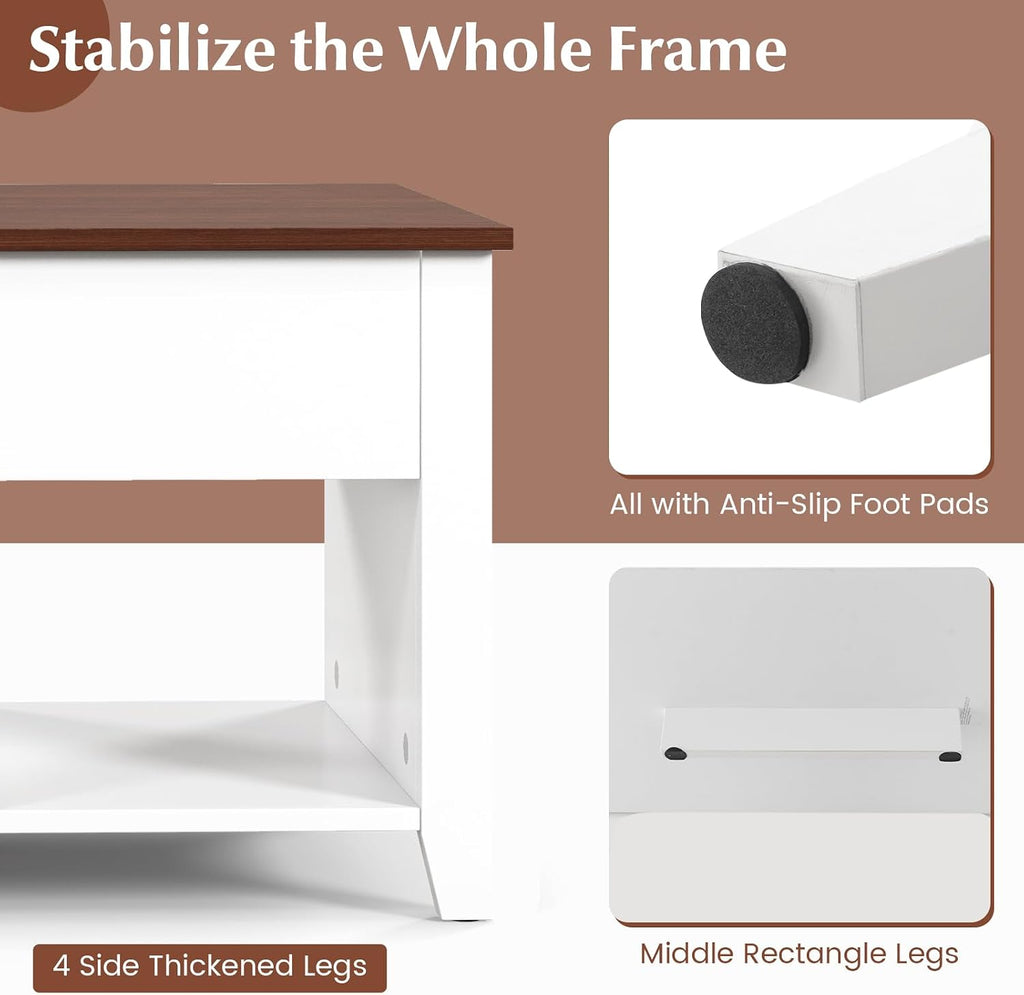 Tangkula Wood Lift Top Coffee Table, Modern Tea Storage with Hidden Compartment and Open Storage Shelf for Living Room Office Reception Room, Lift Center Table (White)