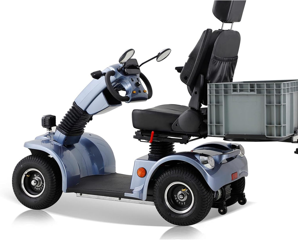 Mobility Scooters for Seniors & Adults 400 Lb Weight Capacity,4-Wheel Heavy Duty Travel Foldable Powered Scooter,Disability Mobile Electric Wheelchair,Luxury Seat and Front Rear Led Lights,Gray