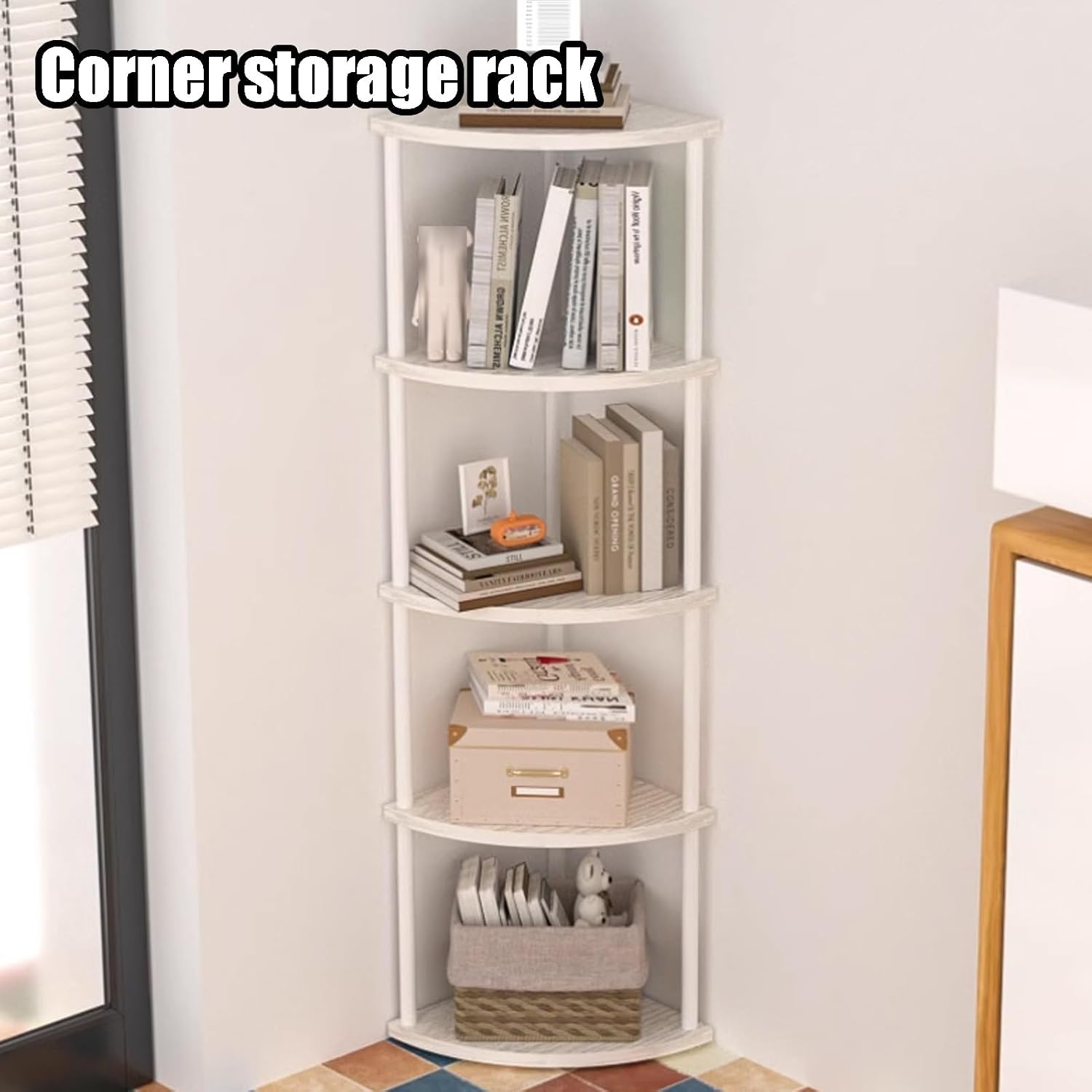 Small Corner Shelf, 3-5Tier Wall Corner Bookshelf, Free Standing Corner Bookshelf, Stylish Display Shelf for Small Space, Living Room, Bedroom(Black,3nd Floor)
