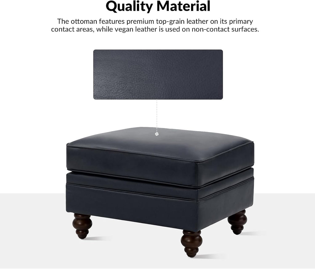 HULALA HOME Genuine Leather Ottoman Coffee Table, Ottoman Foot Rest for Living Room, Navy