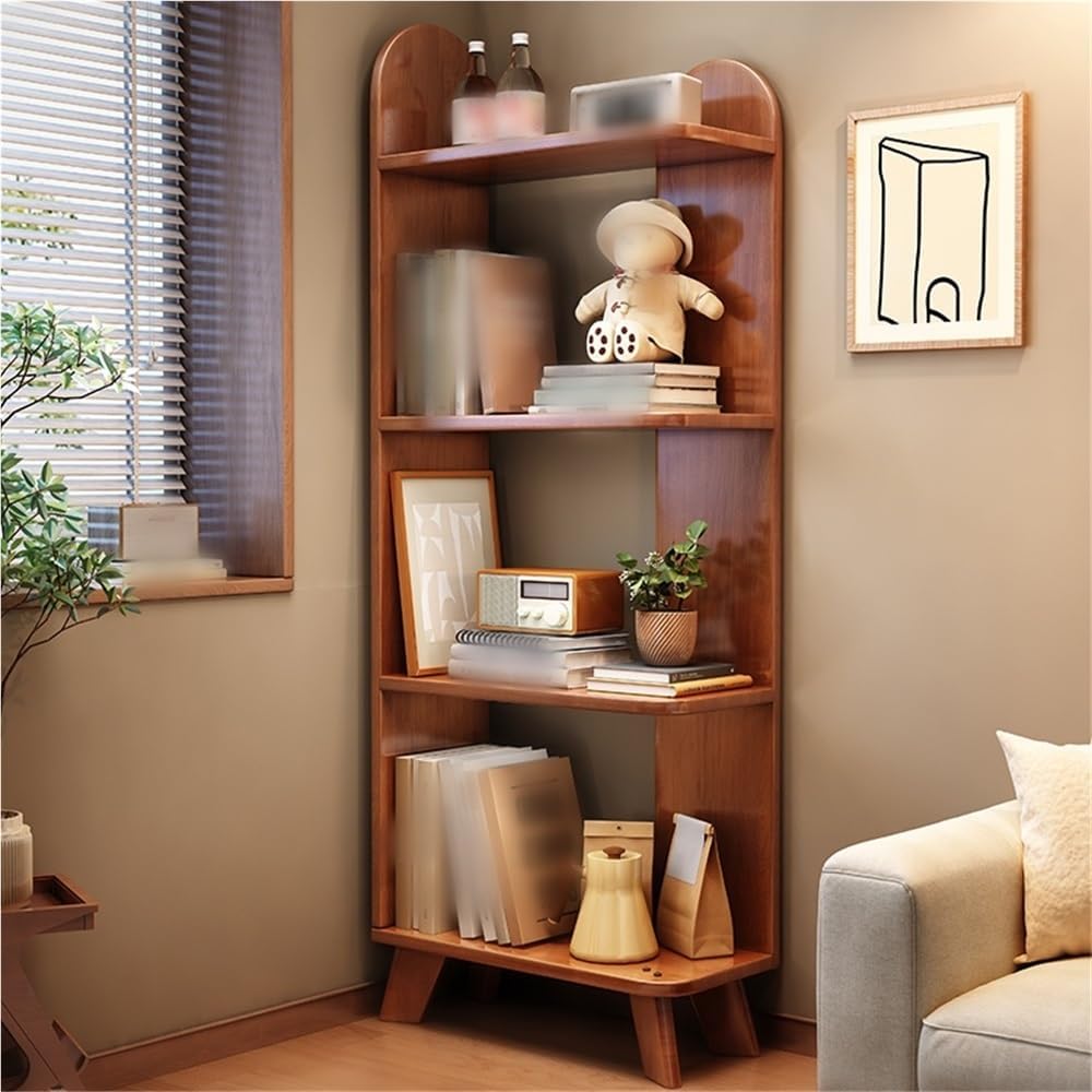 Solid Wood Floor-Standing Storage Rack, Modern Minimalist Storage Shelf, Corner Storage Rack, Corner Bookcase for Bedroom, Living Room(Brown)