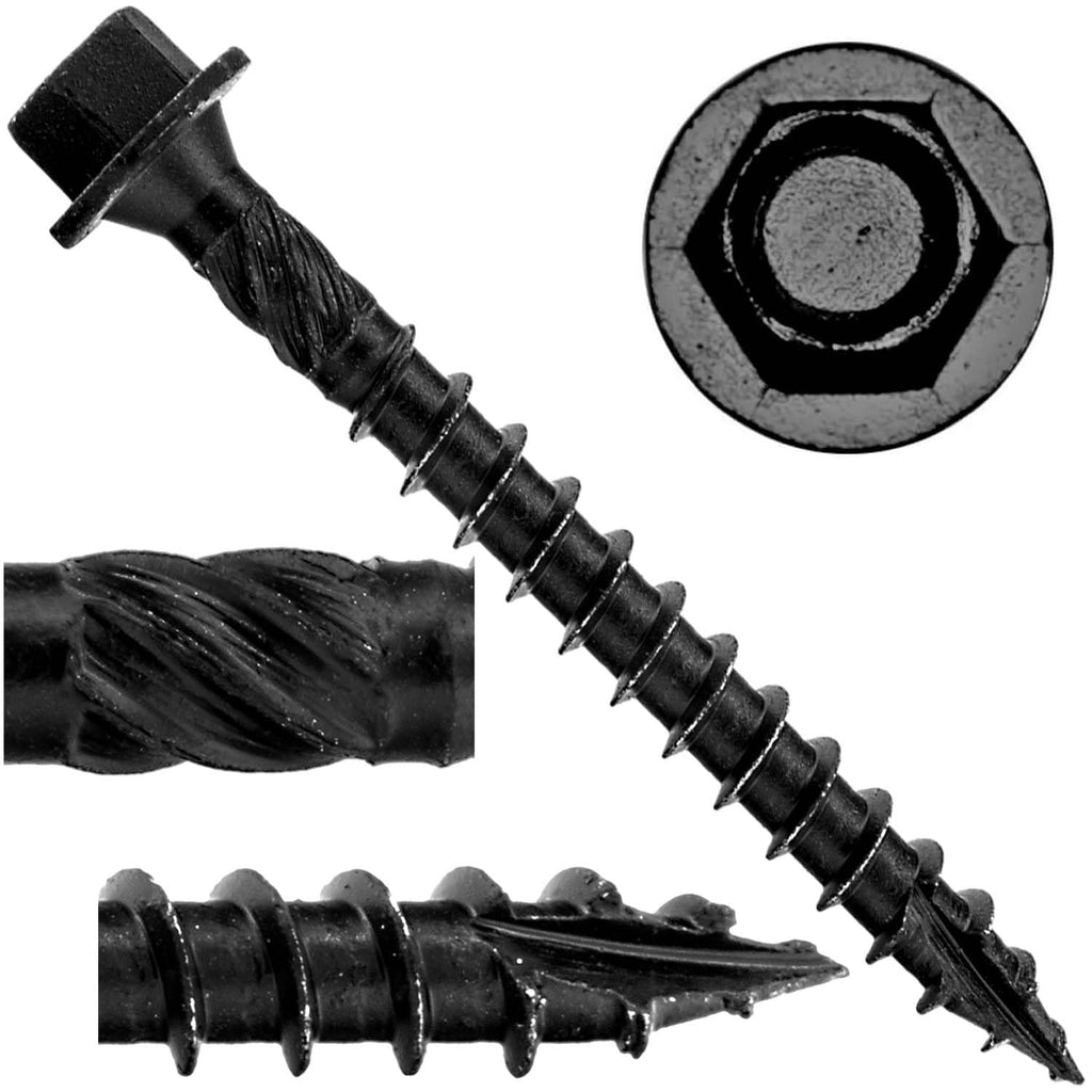 Jake Sales #14 X 2-1/2' Heavy Duty Black Timber/Log/Landscaping Wood Screws - Exterior Coated Heavy Duty Screws. Case of 42 x 50 Count Boxes - 2,100 Screws