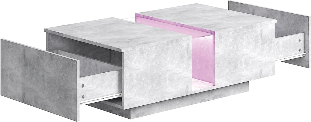 HedoAjim Grey Led Coffee Table for Living Room, Rectangular Living Room Table with Storage, Acrylic Coffee Tables with 2 Sliding Drawers, Wood Center Table for Reception Dinning Room