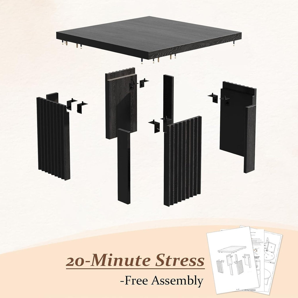 Luoxiao Black Square Fluted Coffee Table for Living Room, Minimalist Modern Accent Center Cocktail Table with 4 Sturdy Legs Wood Living Room Table for Small Space, 27.5-Inch, Easy Assembly