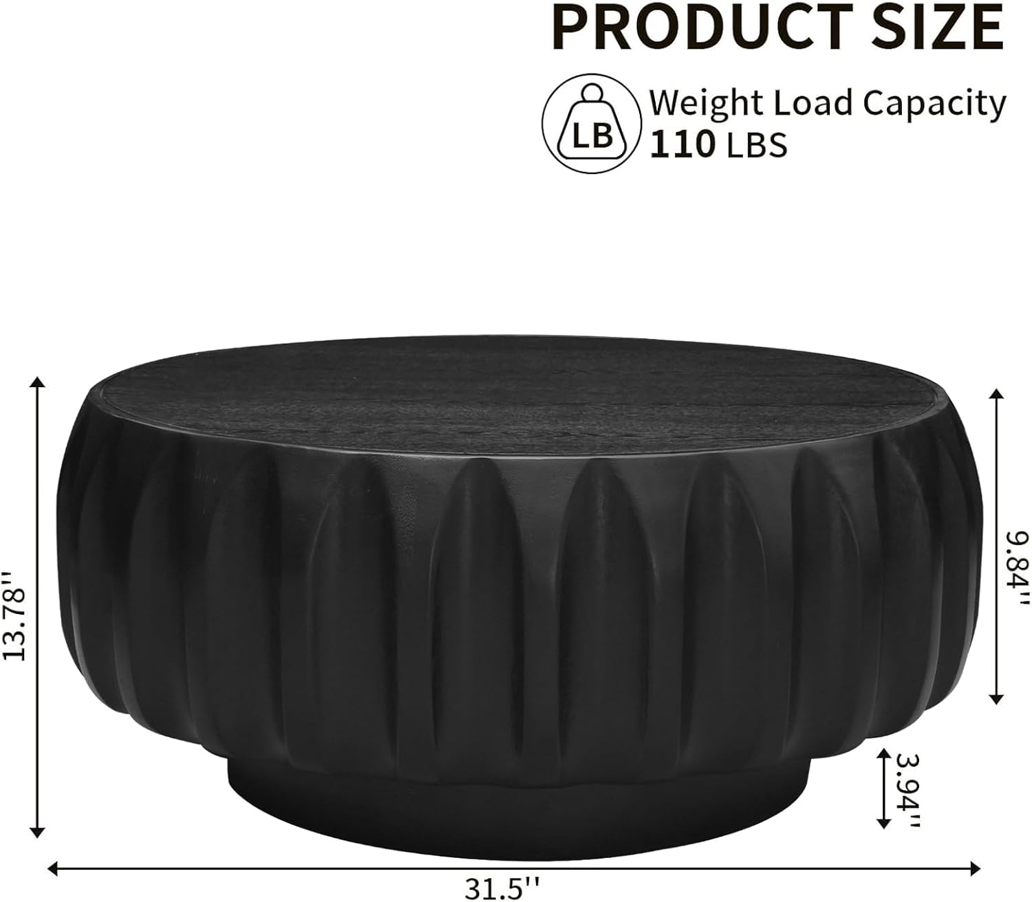 31.5'' Walnut Round Wood Coffee Table for Living Room, Modern Contemporary Circle Fluted Drum Pedestal Coffee Table, Natural Wood Grain & Easy Assembly, Natural