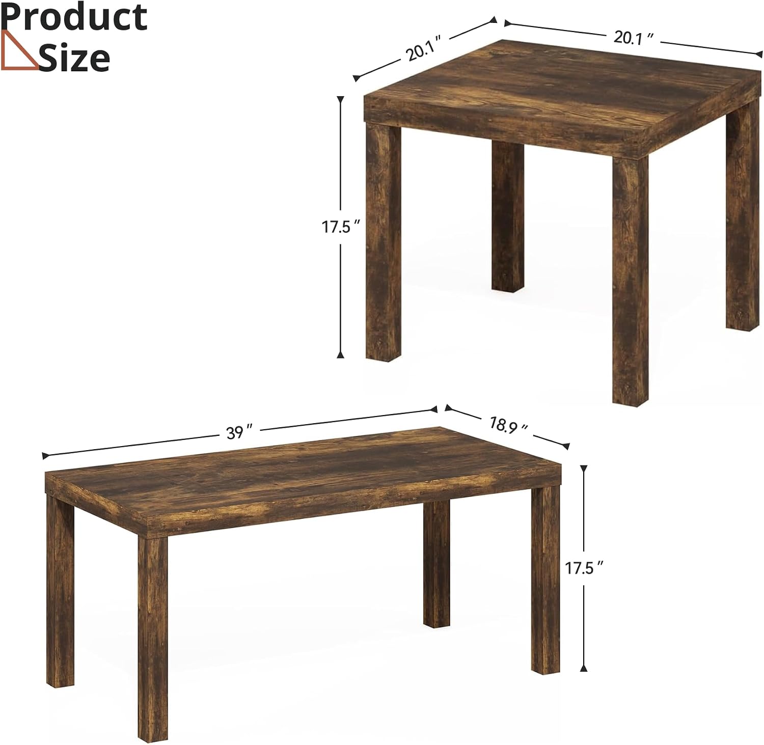 Modern Coffee Table Set of 3, Rectangle Coffee Table with End Tables Thick Frame Living Room Table Sets for Small Spaces