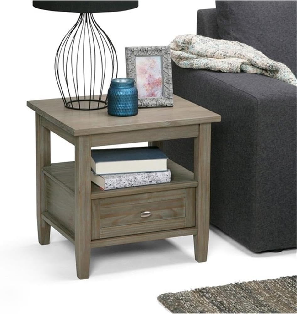 Small End Table for Living Room, Square Bed Side Table, Narrow Nightstand with Storage Drawer and Shelf for Bedroom, Rustic Telephone Table for Sofa Side, Grey Corner Table for Sofa Side