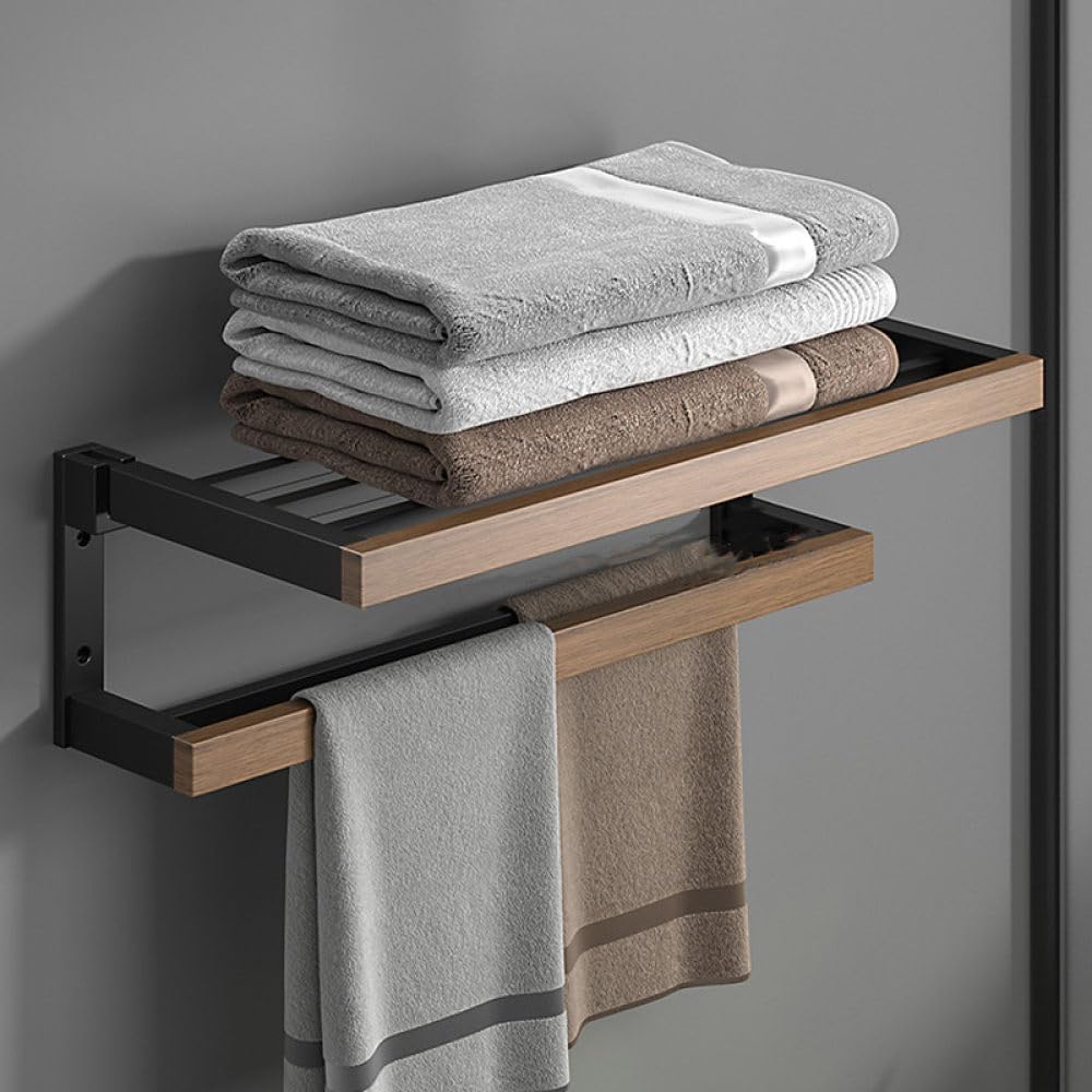 Bathroom Hardware Set, Black Wood Bath Accessories Wall Mounted Towel Rack,Towel Bar,Toilet Brush,Towel Hooks,Paper Holder,A