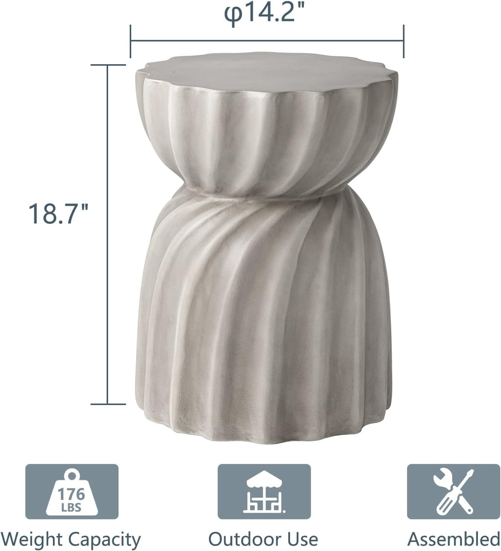 COSIEST Outdoor Side Table,2 Pieces Concrete Contemporary Lightweight Side Table,Patio End Accent Table, Modern Table for Livingroom,Garden,Patio,Grey