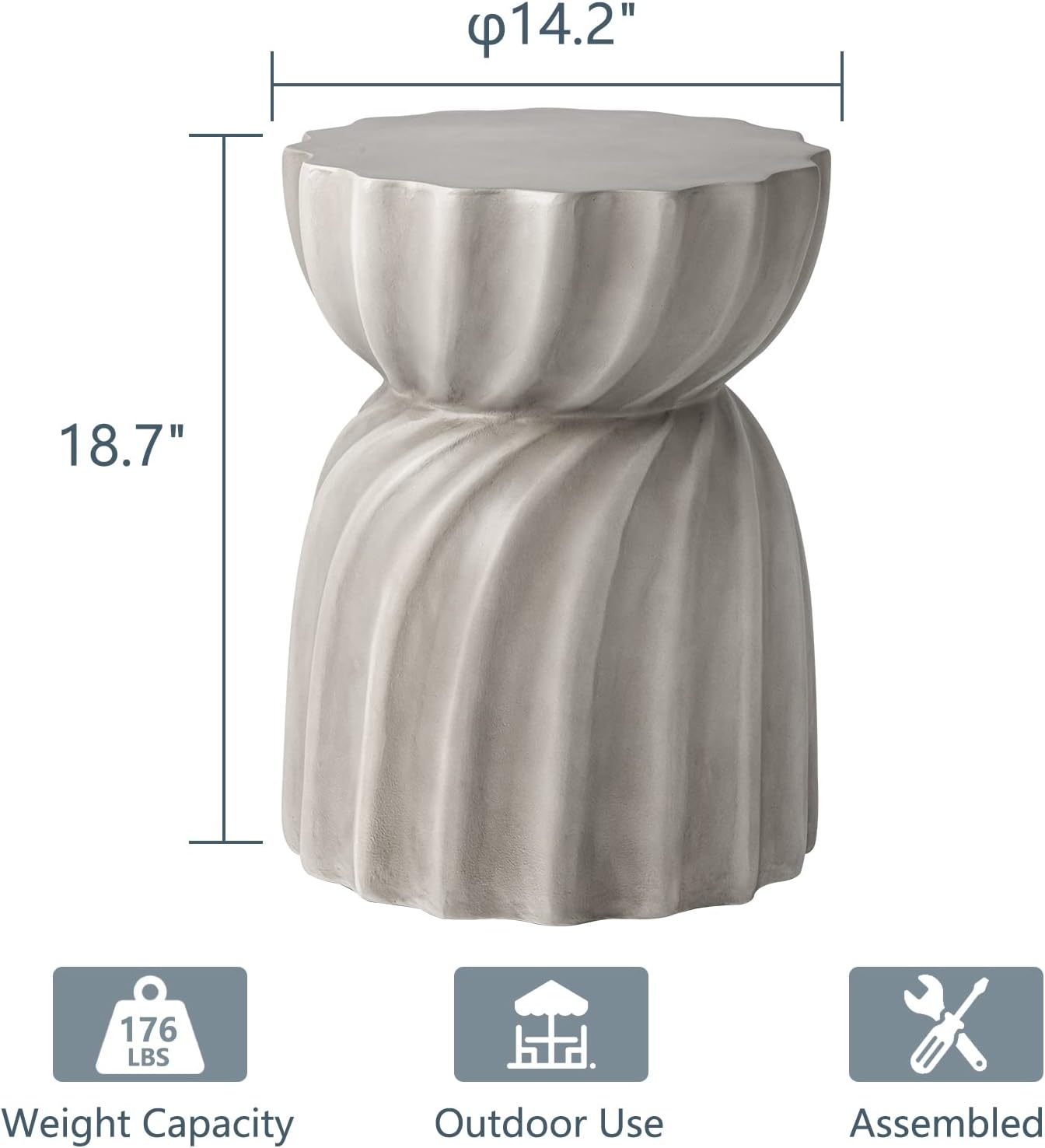 COSIEST Outdoor Side Table,2 Pieces Concrete Contemporary Lightweight Side Table,Patio End Accent Table, Modern Table for Livingroom,Garden,Patio,Grey