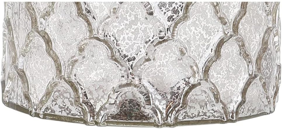 JONATHAN Y 24.5' Alvord Mercury Silver Quatrefoil Glass Table Lamp Set of 2, Contemporary Nightstand Lamps with Grey Linen Drum Shade, UL Listed, LED Bulbs Included JYL1075A-SET2