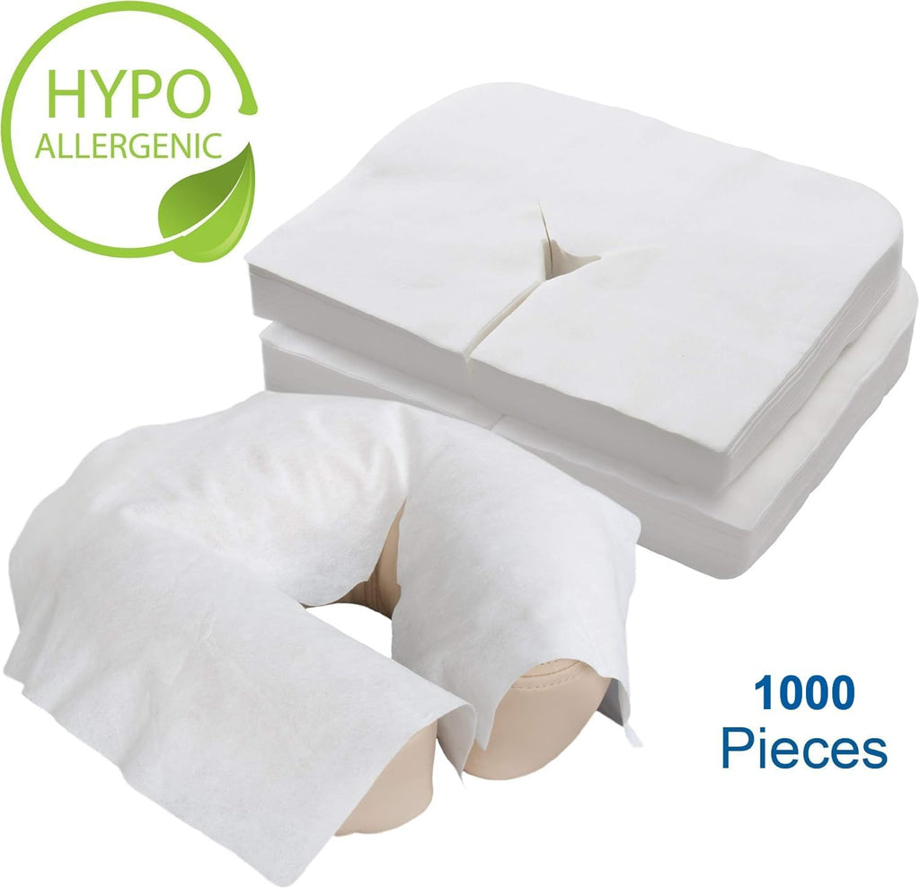 EarthLite Disposable Face Cradle and Headrest Covers, 1000-Pack, Medical-Grade, Ultra Soft, Luxurious, Non-Sticking for Massage Tables & Chairs, White