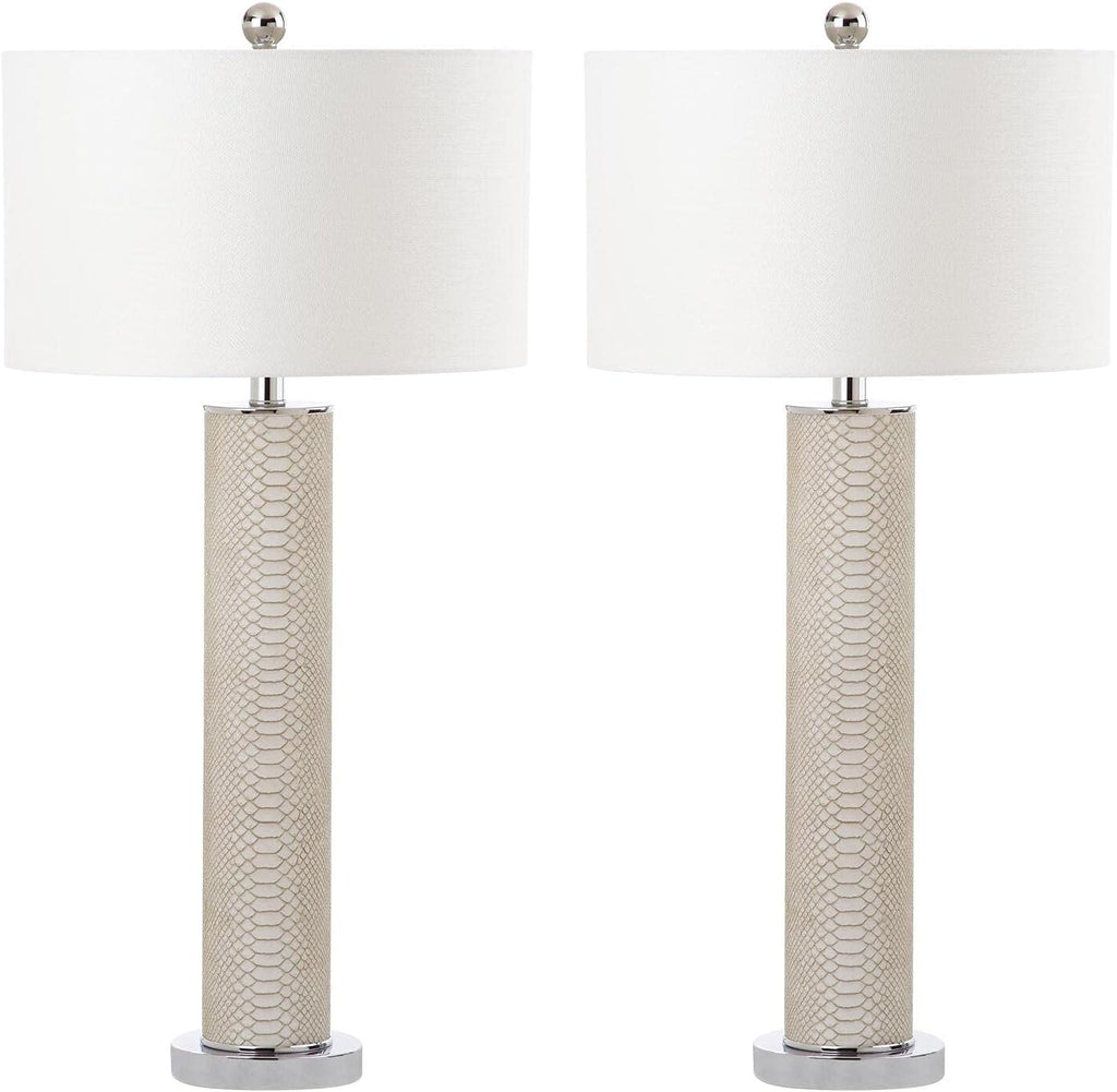 SAFAVIEH Lighting Collection – Set of 2 Ollie Modern Contemporary Cream Faux Snakeskin 32-Inch Table Lamps, LED Bulbs Included, Bedroom Living Room Home Office (LIT4404G-SET2)
