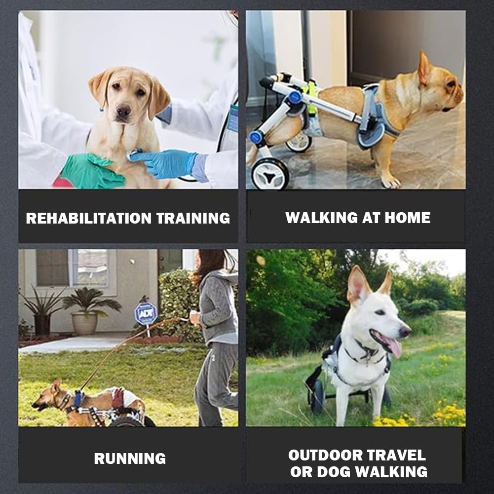 Dog Walking Disability Cart, Elderly Dog Scooter, Four-Wheel Adjustable Auxiliary Cart with Cart Handle, Suitable for Dogs with Limited Mobility,Brown