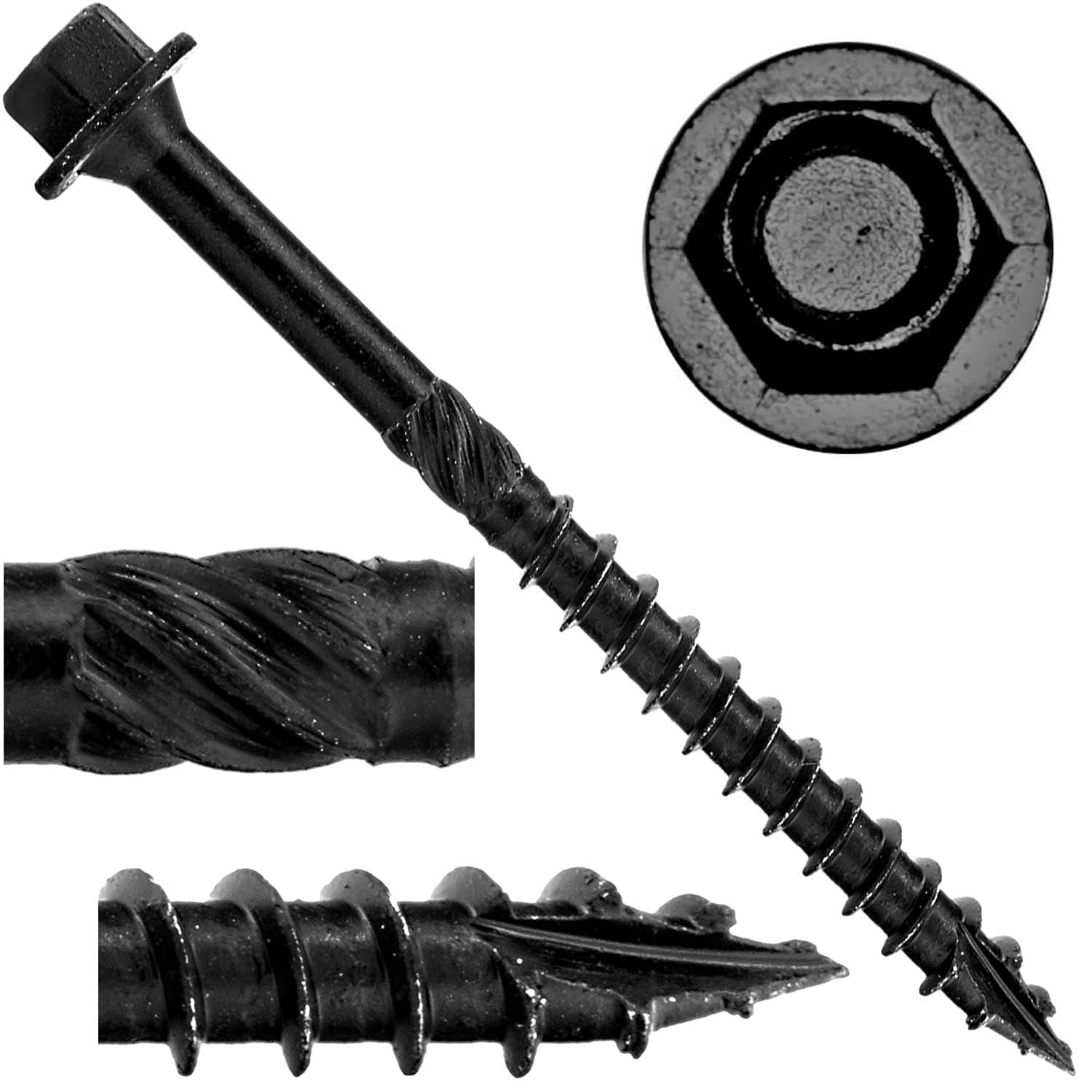 Jake Sales #14 X 9 Heavy Duty Black Timber/Log/Landscaping Wood Screws - Exterior Coated Heavy Duty Screws. 10 x 50 Count Boxes - 400 Screws