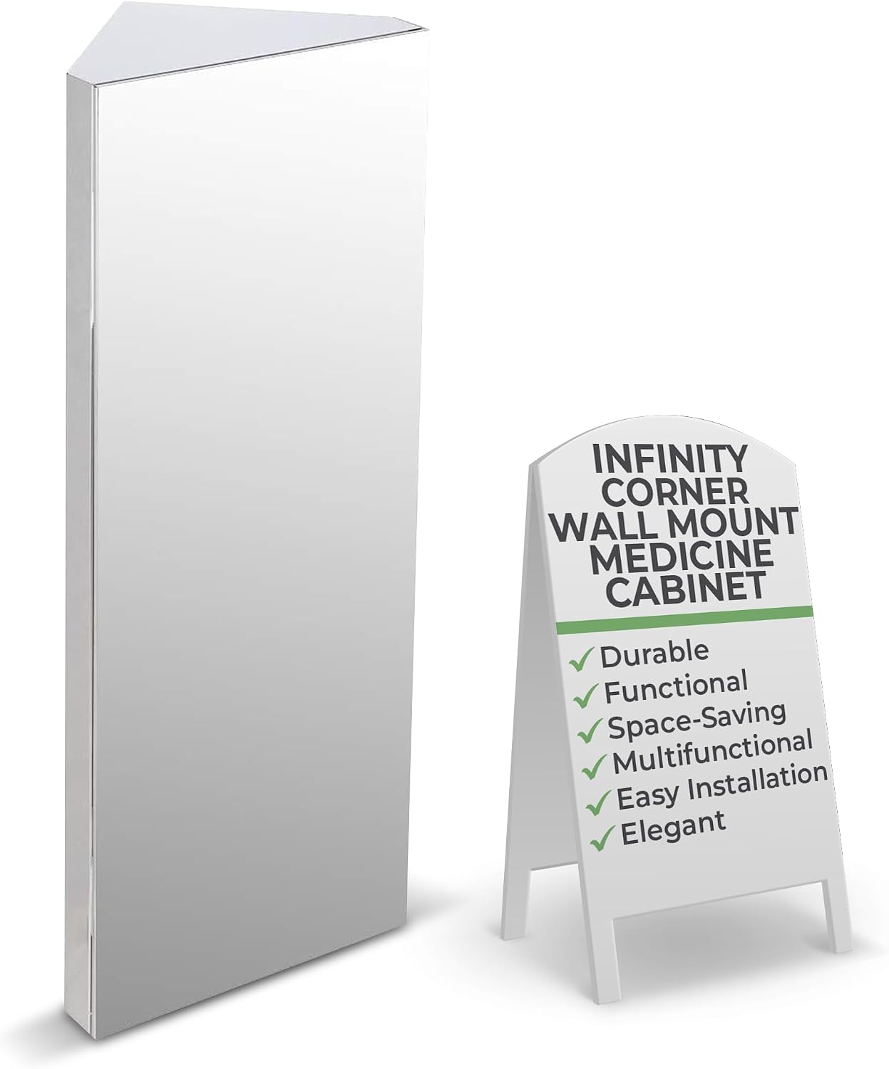 Renovators Supply Infinity Corner Medicine Cabinet with Mirror - Triple Shelf Storage Cabinet - Modern Wall Mount Medicine Cabinet - 31.5 in., Left Open, Brushed Stainless Steel, Pack of 1