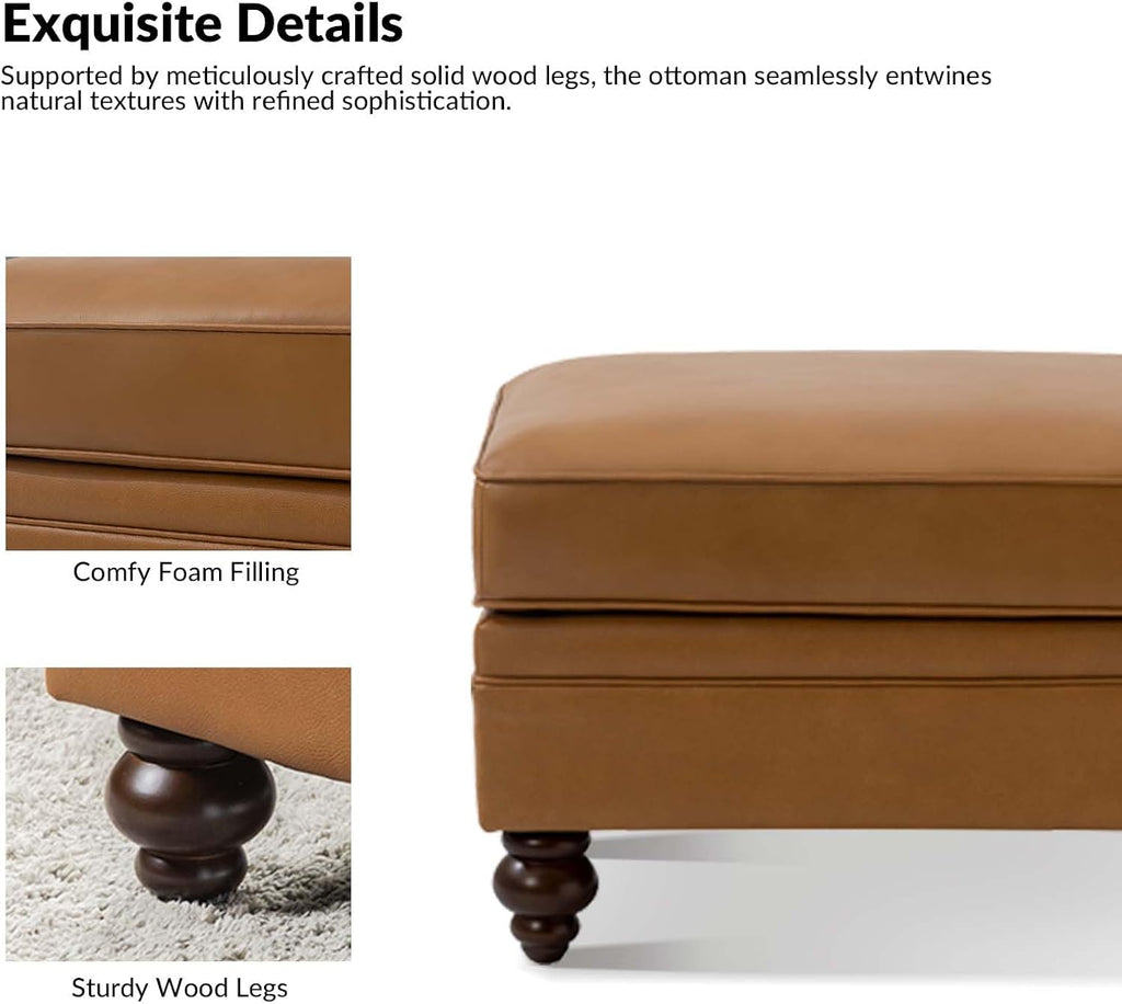 HULALA HOME Genuine Leather Ottoman Coffee Table, Ottoman Foot Rest for Living Room, Camel