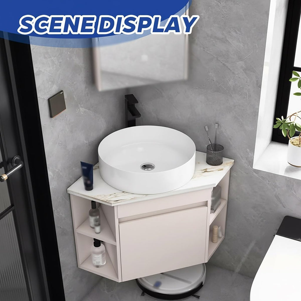 Corner Bathroom Vanity，Corner Sink with Door，Wall Mounted Hand Sink with Open Cubby，for Home, Kitchen, Patio, Laundry Room，for Bathroom(14.9in)