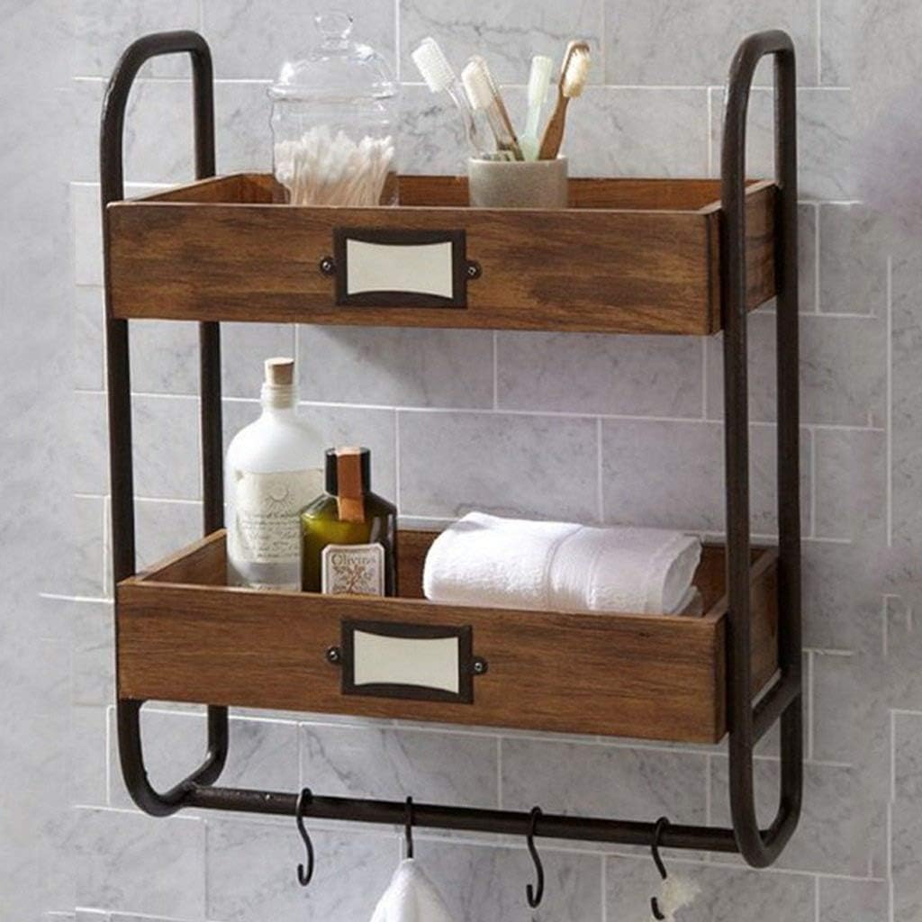 Rustic Wooden Bathroom Shelf for You Industrial Pipe Shelving Shelves Bookcase Wood Metal Wall Mounted Towel Bar Hanging Storage Racks Floating